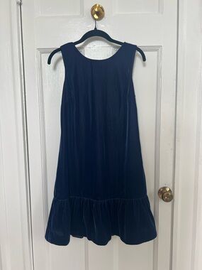 J. Crew | Sleeveless Navy Velvet Ruffle-Hem Dress